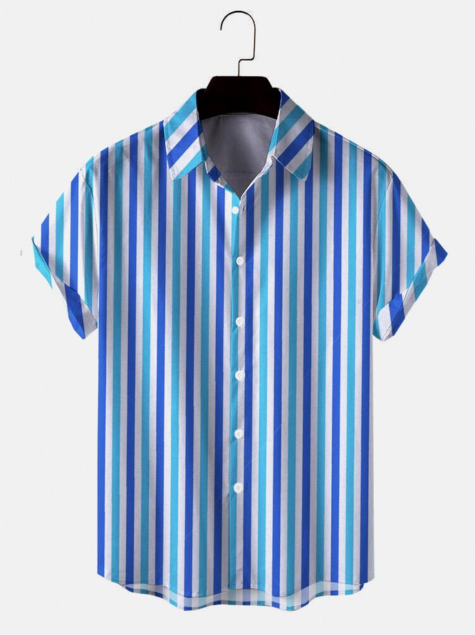 Casual Striped Printed Turn-Down Collar Hawaiian Shirts
