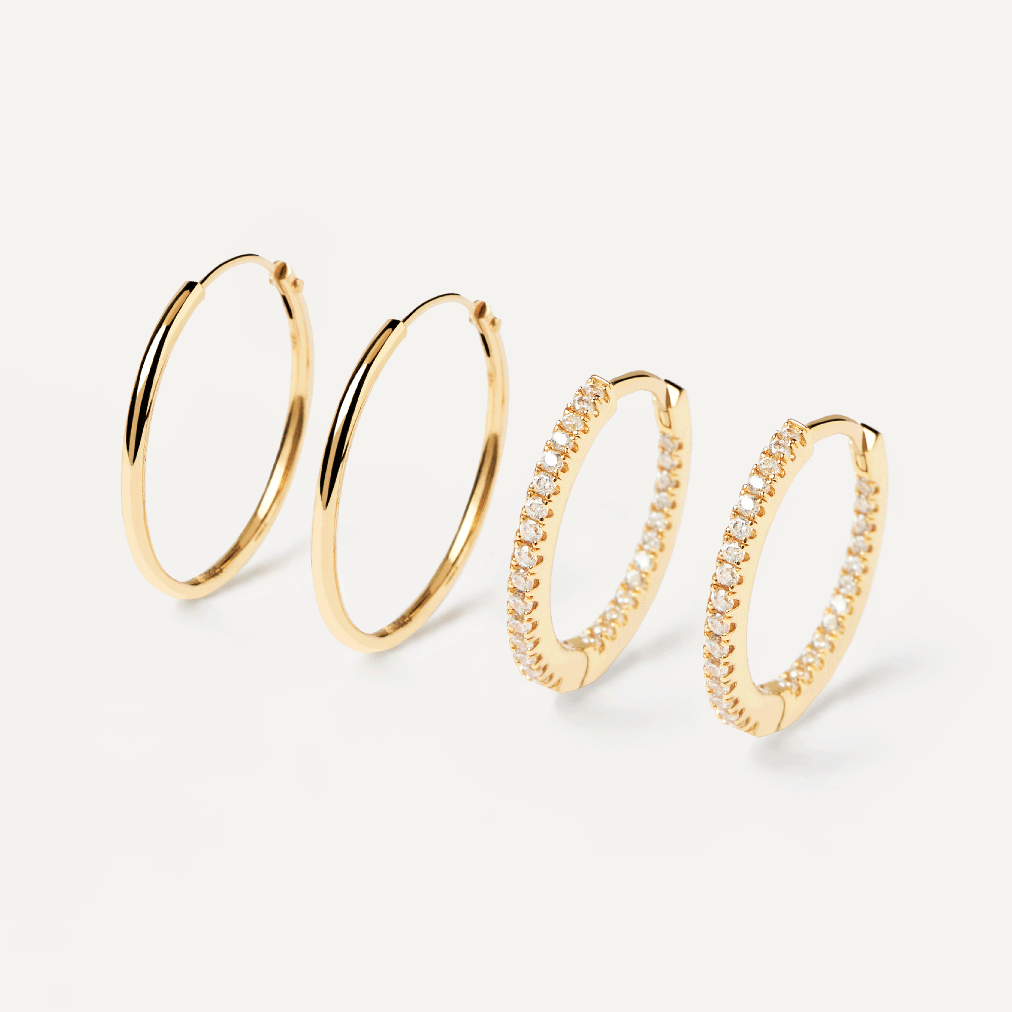White Medium Gold Hoops Bundle