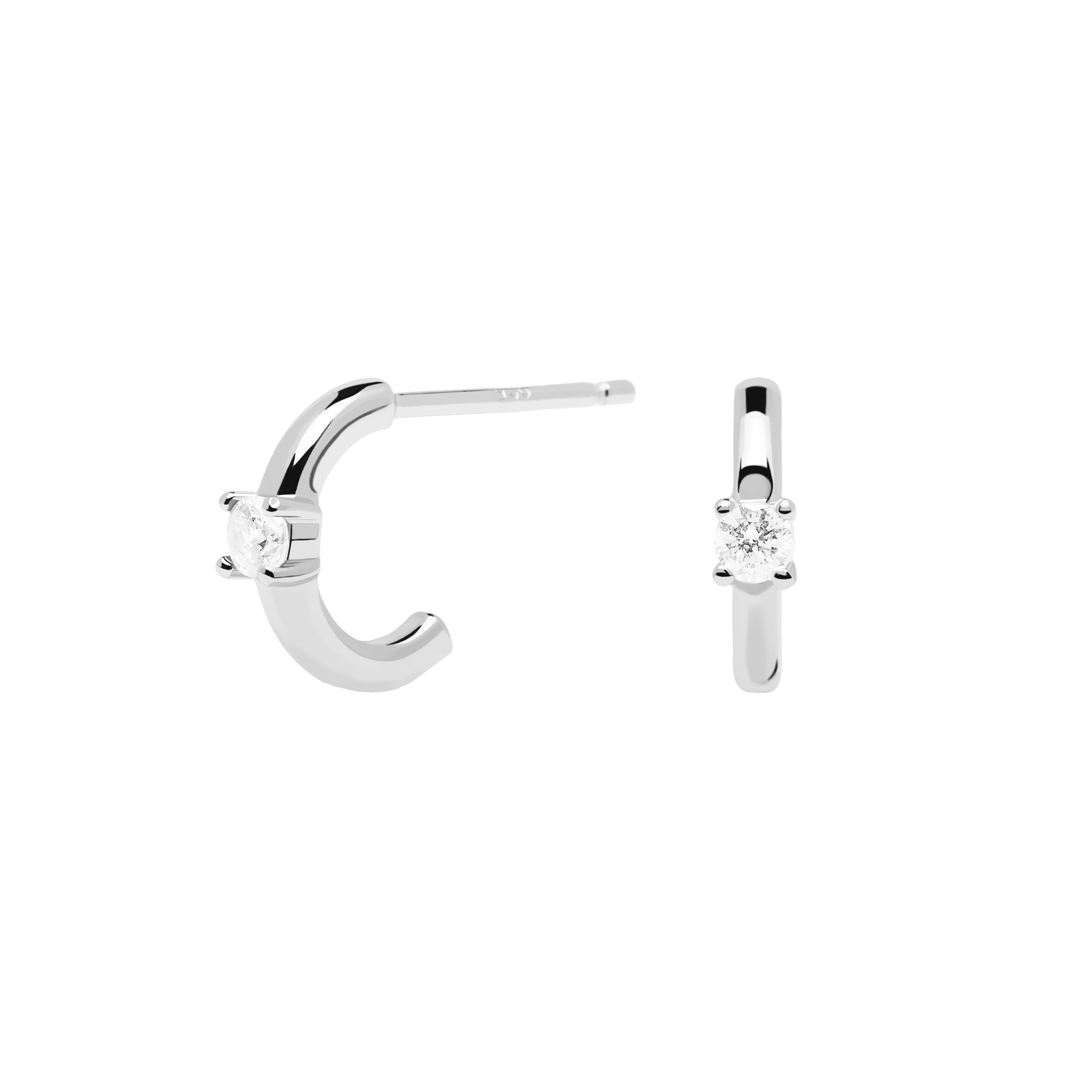 White Solitary Earrings Silver