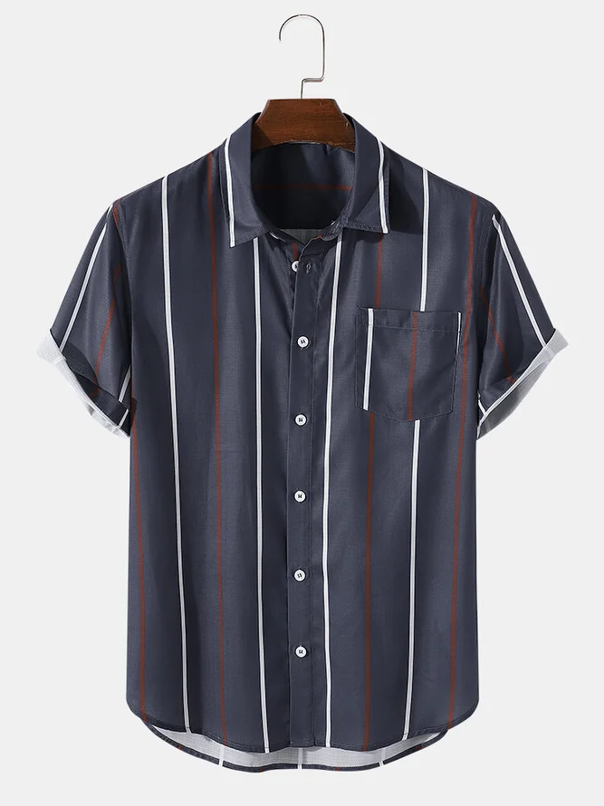 Men's Polyester Fibre Striped Casual Shirts