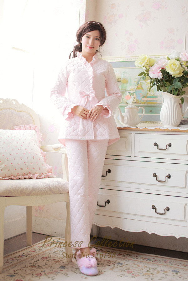 Free Shipping 100% Cotton Princess Women's Winter Sleepwear Pajamas Set Home Coth camisolas de dormir