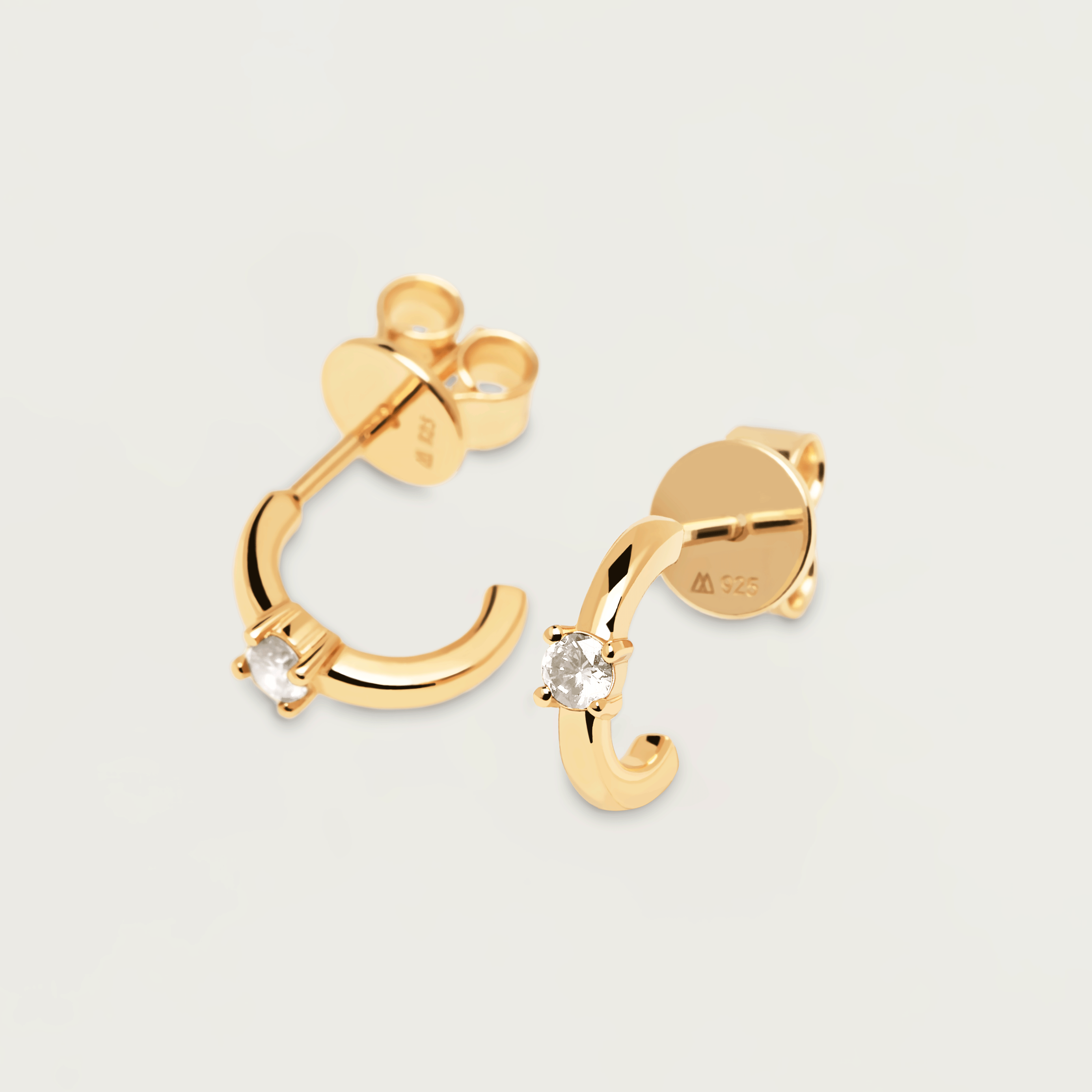 White Solitary Earrings Gold