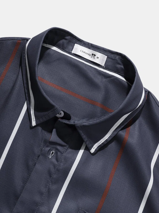 Men's Polyester Fibre Striped Casual Shirts