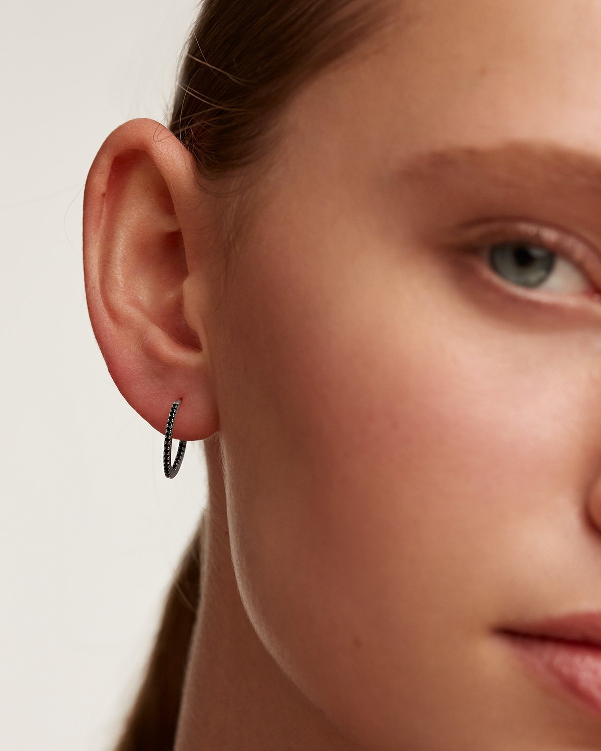 Black Medium Hoops Silver