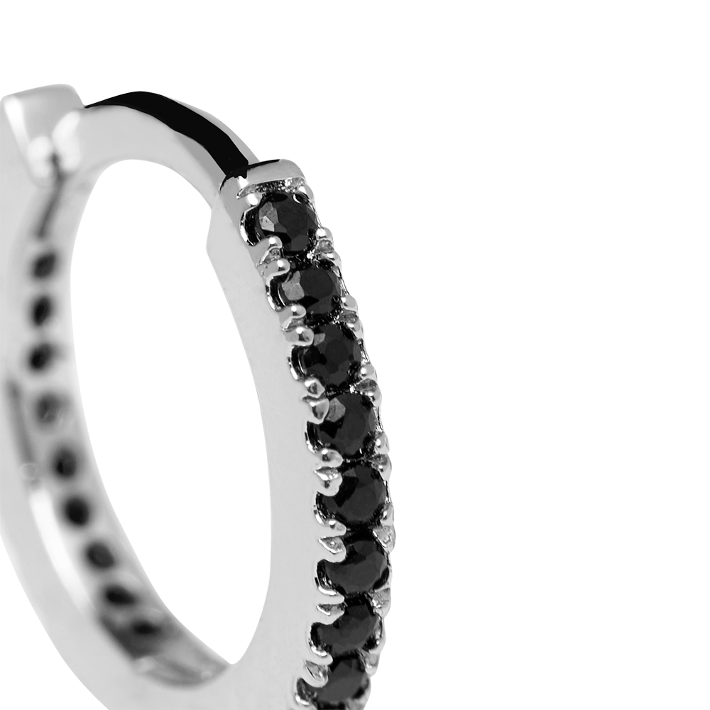 Black Mini Hoops Silver