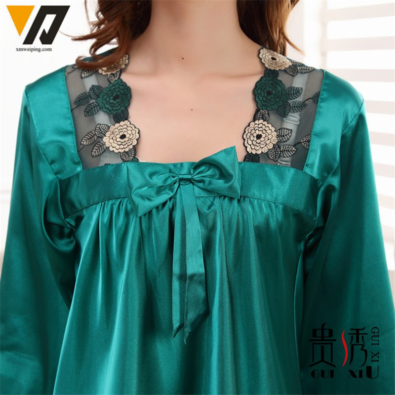 Womens Silk Pajamas Sets Spring Summer Female Lace Embroidered Satin Pyjamas Sleepwear Loungewear L-3XL