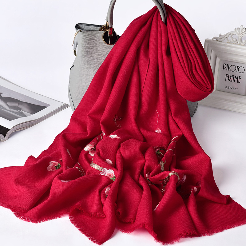 Bright Red Wool Scarf Women's Winter All-Matching Warm Cashmere Scarf Autumn Trendy Mother's Outer Shawl Dual-Use-Alibaba