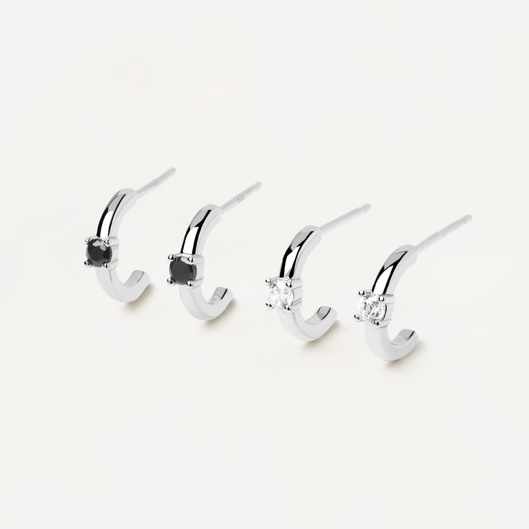 White&Black Solitary Silver Earrings Bundle