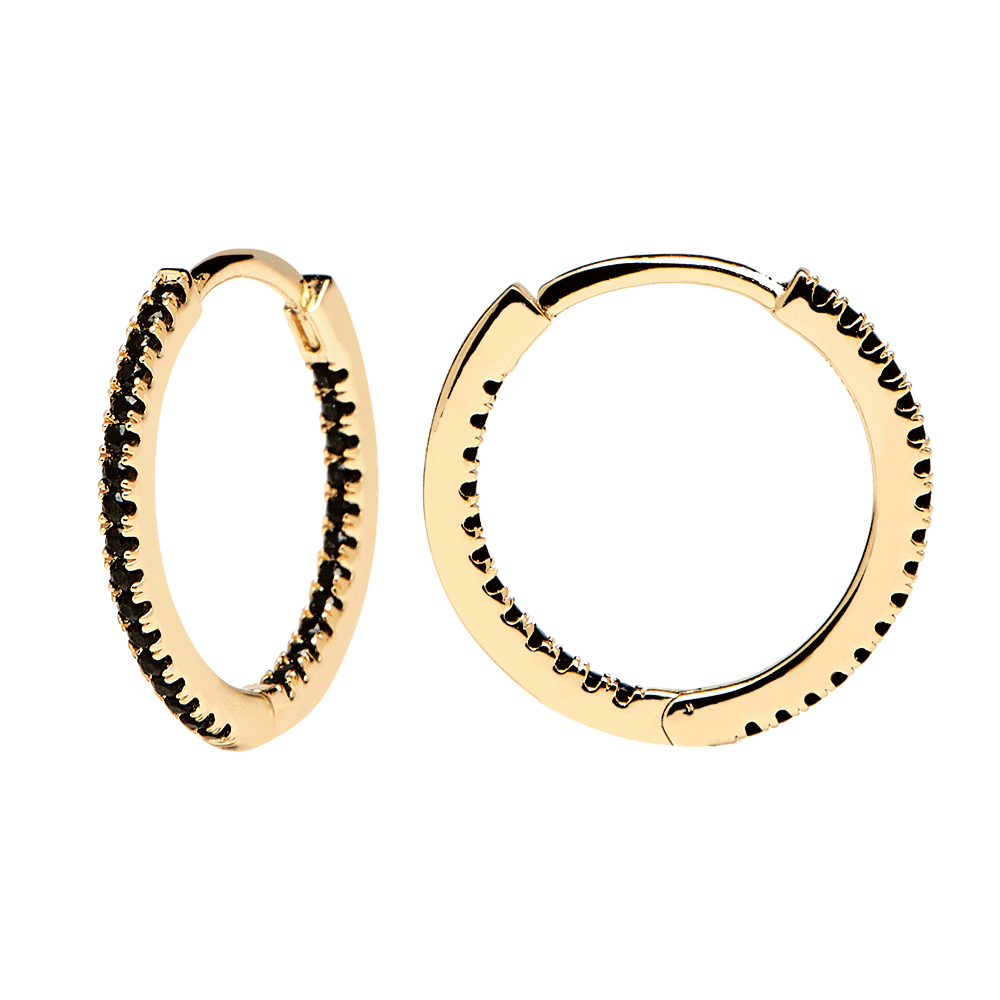 Black Medium Hoops Gold
