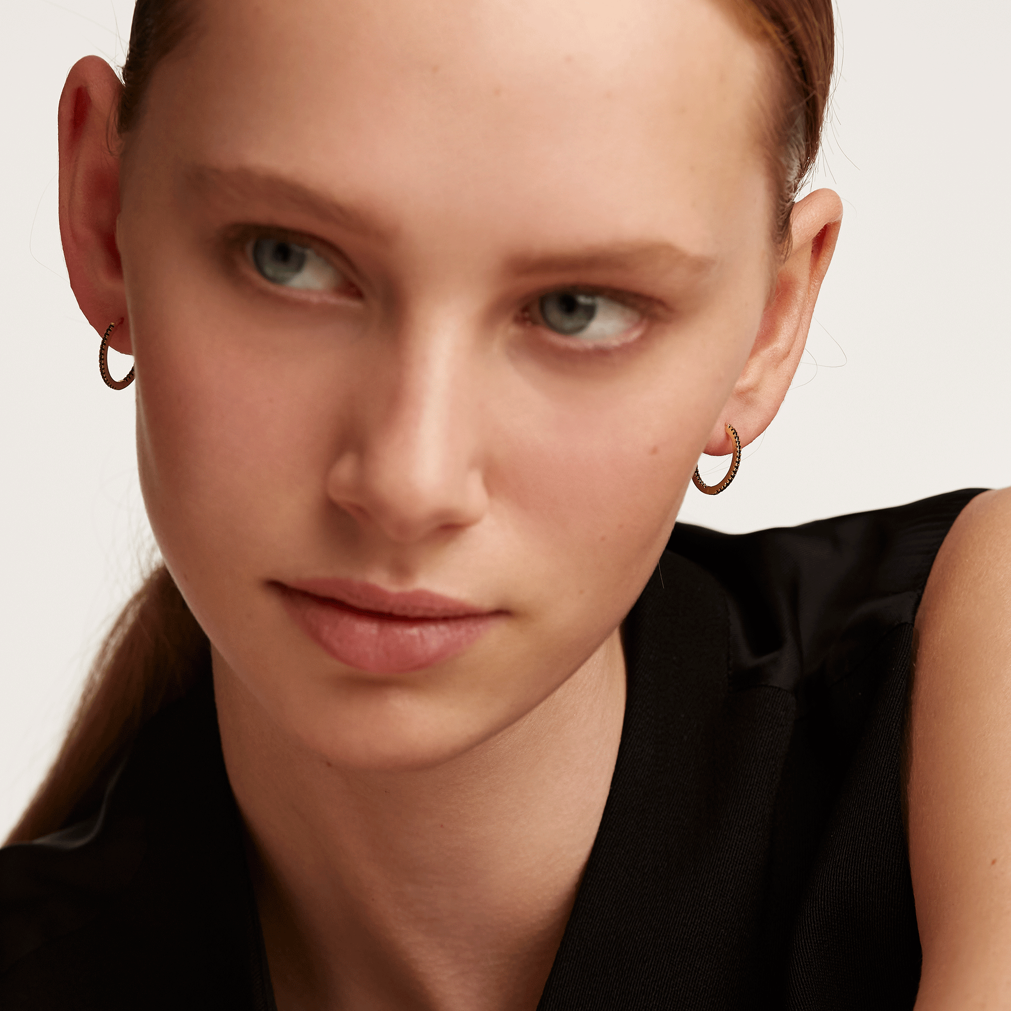 Black Medium Hoops Gold