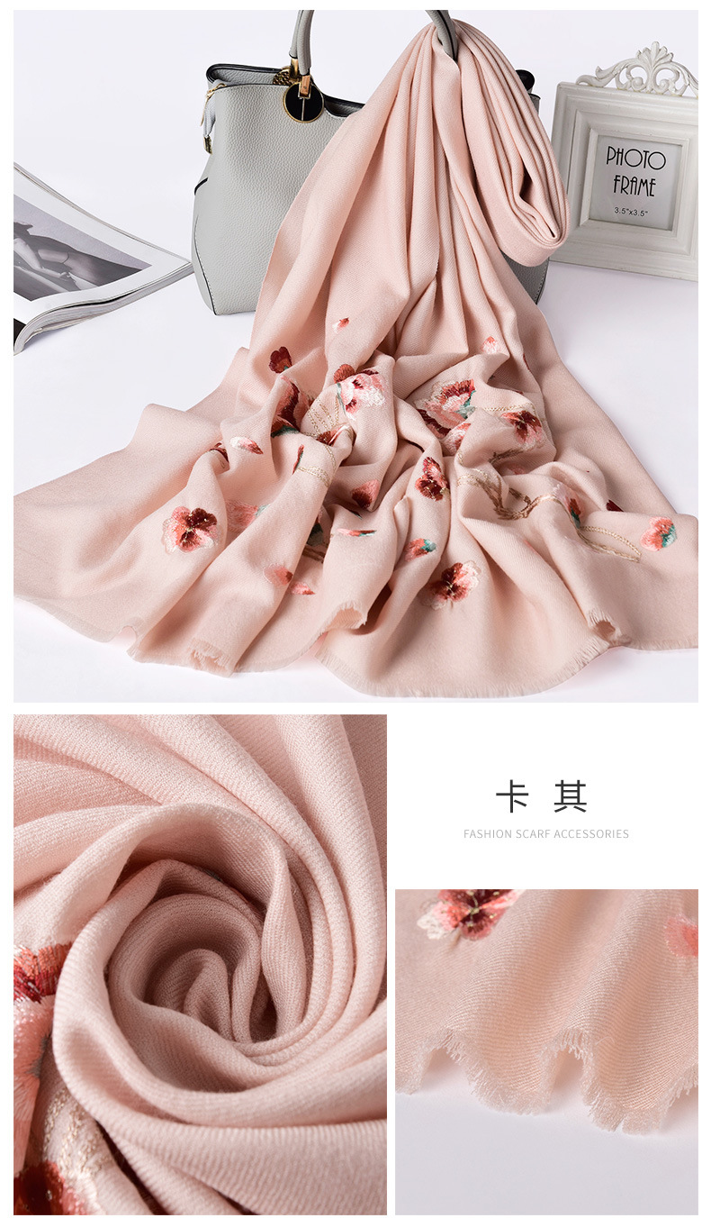 Bright Red Wool Scarf Women's Winter All-Matching Warm Cashmere Scarf Autumn Trendy Mother's Outer Shawl Dual-Use-Alibaba