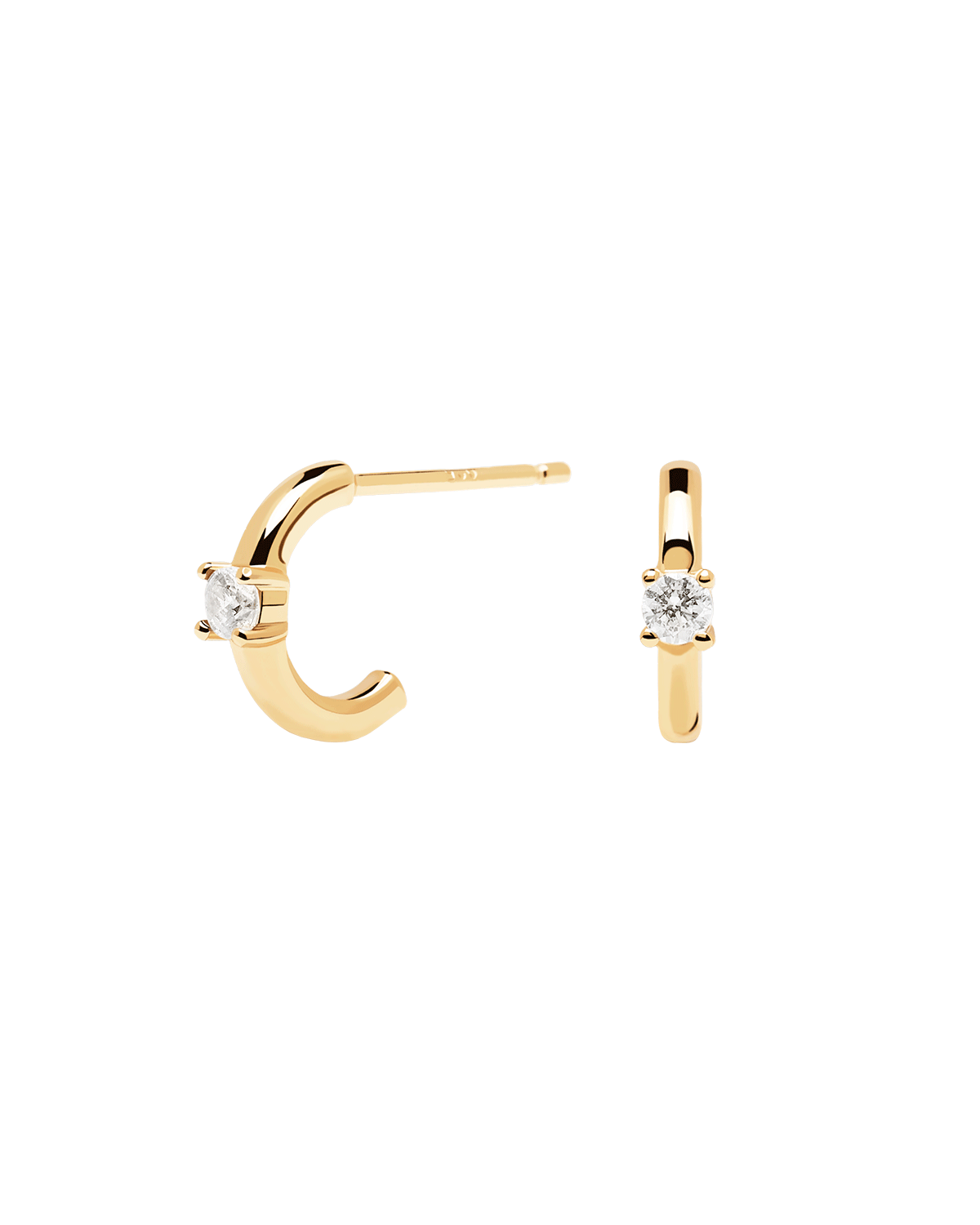 White Solitary Earrings Gold